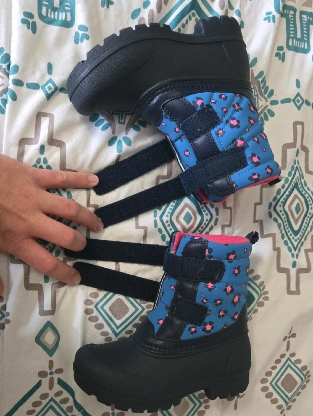 Carter's Navy Blue and Pink Kids Snow Boots with Patterned Blue Panels